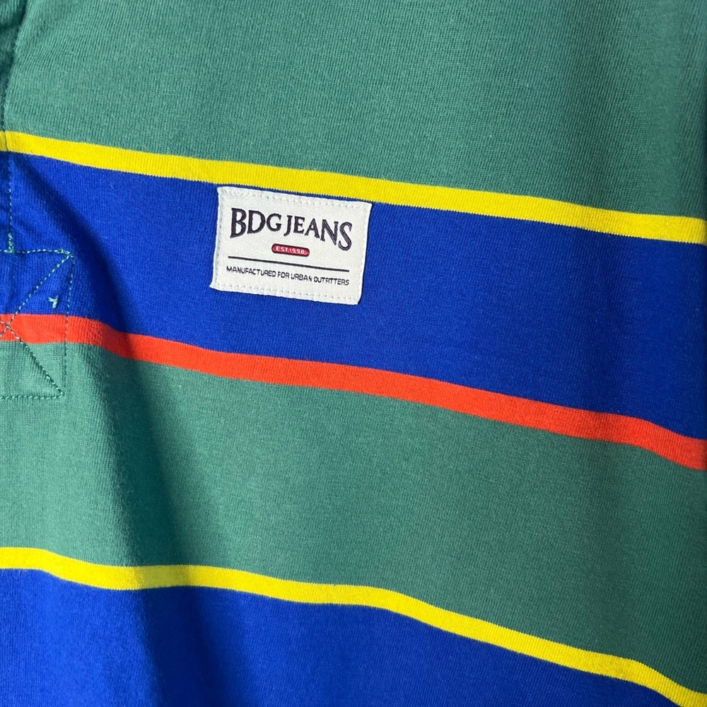 Urban Outfitters BDG Jeans Cropped Rugby Shirt - Green & Royal Stripe SZ M EUC - Picture 4 of 8